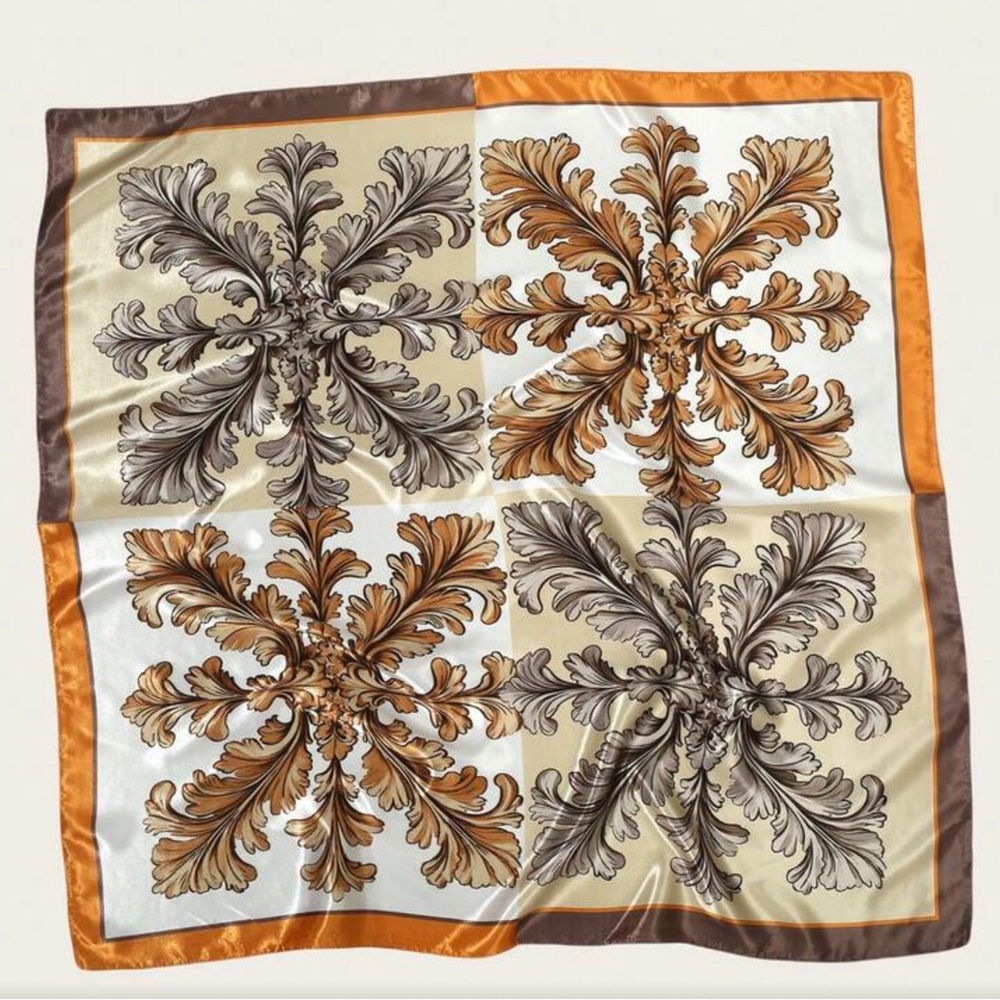 Silk-Feel Brown & Cream Paisley Square Scarf